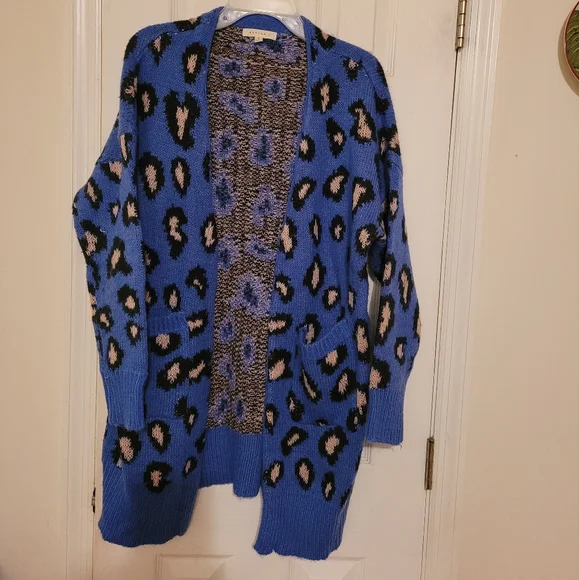 Women's Reborn J open front cardigan blue animal print-size small - Picture 1 of 3